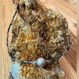 New • Handmade Jewelry, Big Bold Mother of Pearl Jewelry & Hematite• .925 clasp